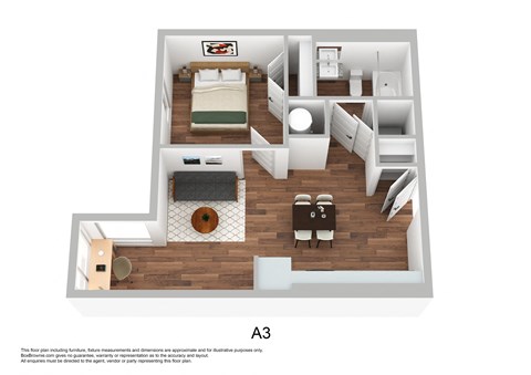 Floor plan for 1 bed, 1 bath, 572 sqft